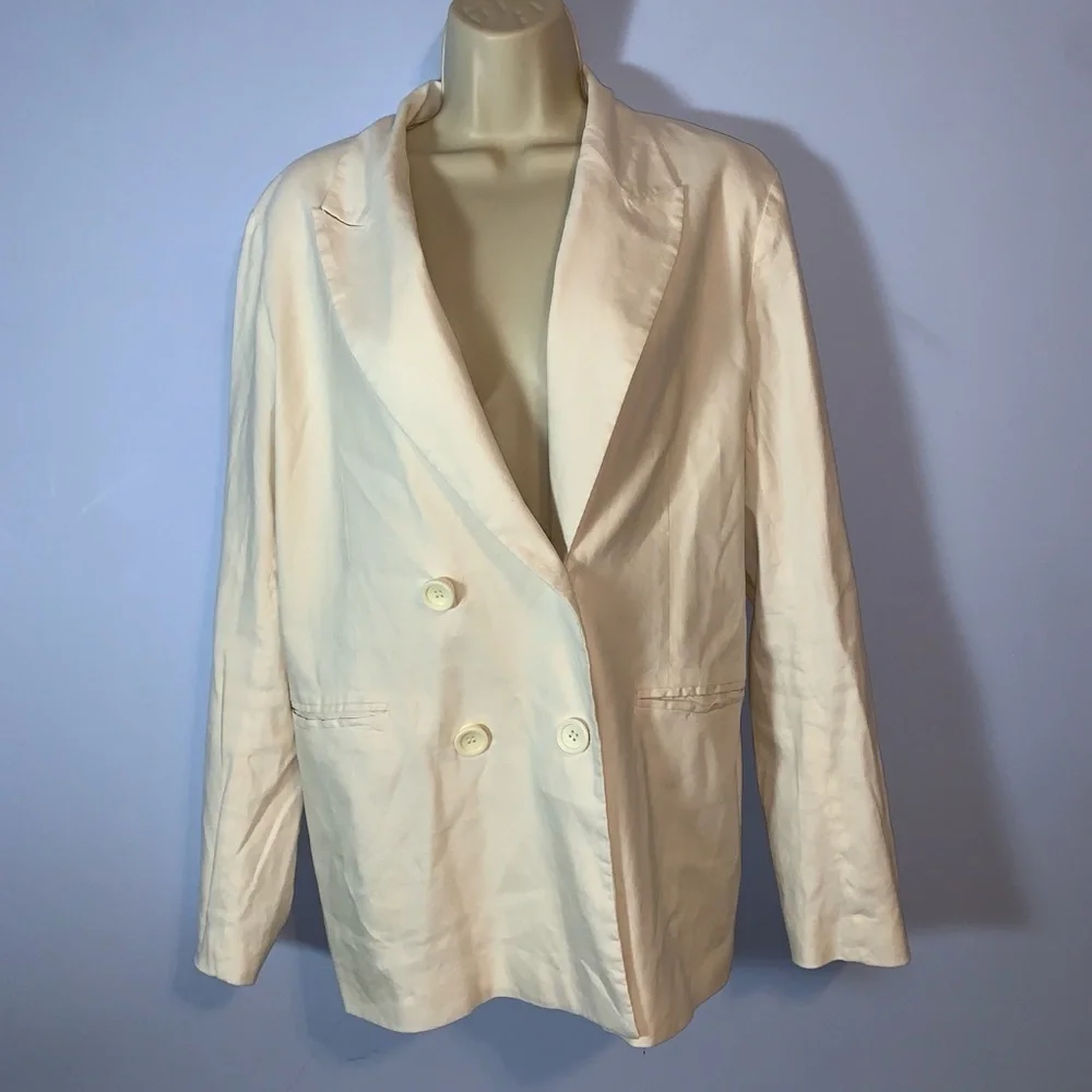 LEITH white Double-Breasted linen blend Blazer size large classic - Picture 2 of 8